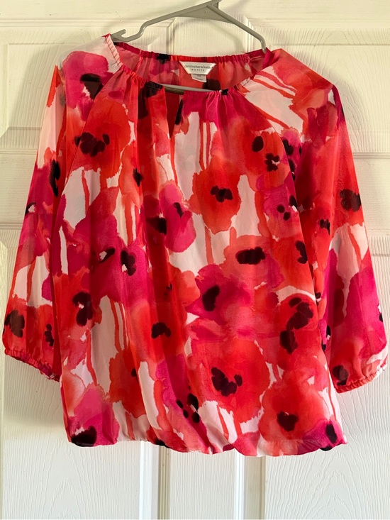 Christopher & Banks Tops - Christopher & Banks Pink and Red Floral Peasant Blouse